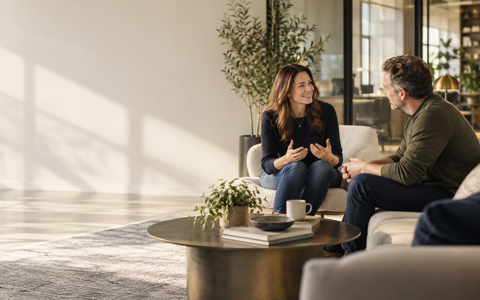 A leader and advisor in conversation in a contemporary office